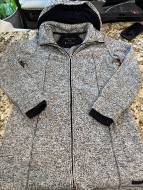 Calvin Klein Women's Gray Heathered Hooded Trench Coat